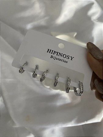 TRIO ARGOLINHAS ZIRCÔNIAS- PRATEADAS