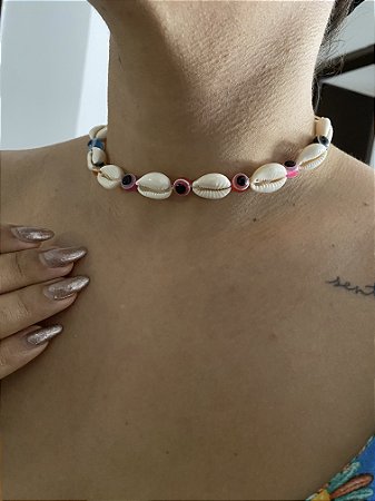 CHOKER BÚZIOS COM OLHO GREGO