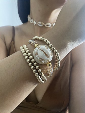 KIT 4 PULSEIRAS DOURADAS COM BÚZIOS