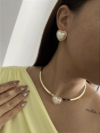 CONJUNTO BRINCOS E GARGANTILHA ARO-LUX VERÃO DOURADO-