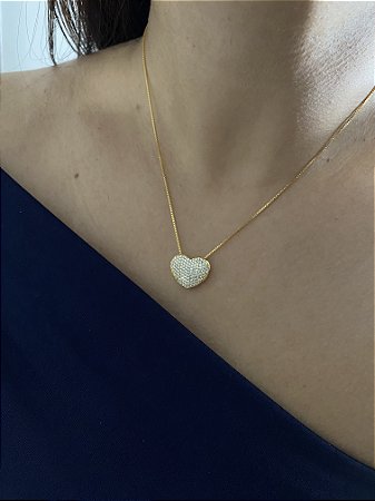 COLAR CORAÇÃO ACHATADO- ZIRCÔNIAS