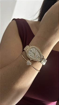 BRACELETE CORAÇÃO CRAVEJADO- DOURADO