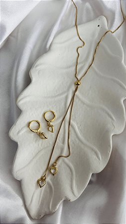 CONJUNTO ARGOLAS + GRAVATINHA CRISTAL- DOURADO