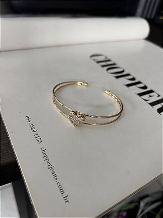 BRACELETE DUPLO- CORAÇÃO CRAVEJADO- DOURADO