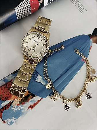 KIT RELÓGIO CRAVEJADO+ PULSEIRA