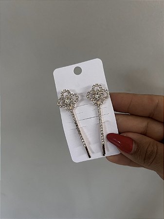 KIT ACESSÓRIOS DE CABELO - TREVO COM STRASS