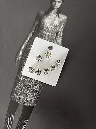 TRIO BRINCOS ZIRCÔNIAS- REDONDO DOURADO