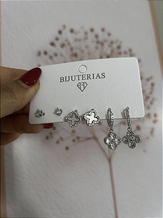 TRIO TREVO CRAVEJADO- BRANCO PRATEADO