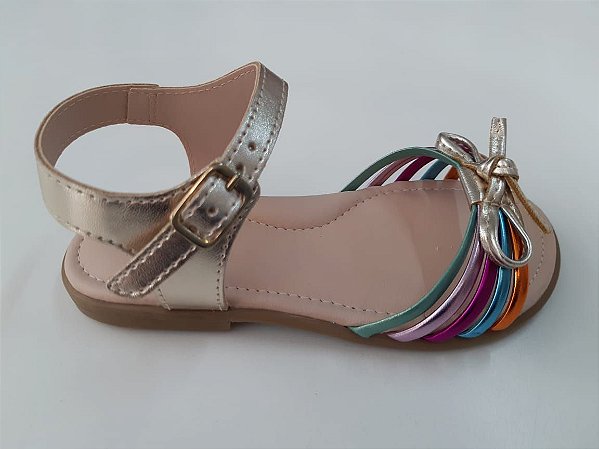 SANDÁLIA FLOWERS ECO FEM ORTOPASSO OURO LIGHT/COLORIDO - Galera Kids