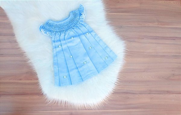 Vestido Casinha Abelha Poa Azul Bebe Menina Luxo