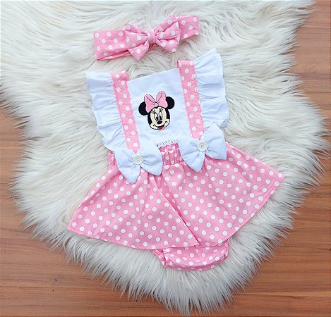 Salopete Minnie Rosa C/ Tiara Bordada