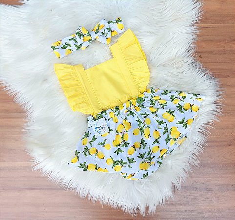 Romper Limao limaozinho Com Tiara