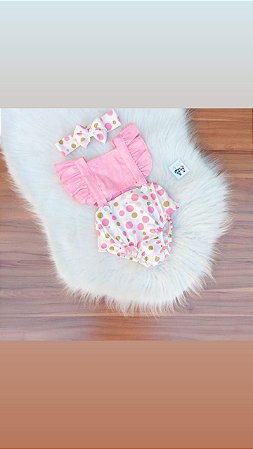 Romper Bolinhas Com Tiara