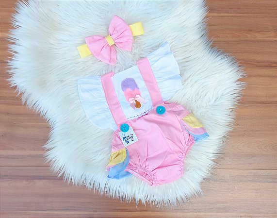Romper Picolé Com Tiara