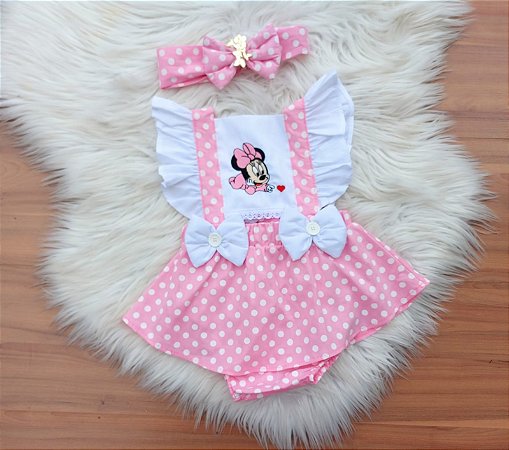 Salopete  Romper Minnie Minie Rosa C Tiara