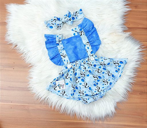 Jardineira Romper Body Bebe Menina Panda Pandinha  Mesversario