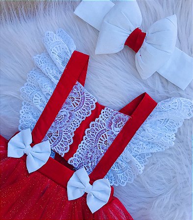 Jardineira Romper Temático Luxo Natal Bebe Menina Ensaio Foto