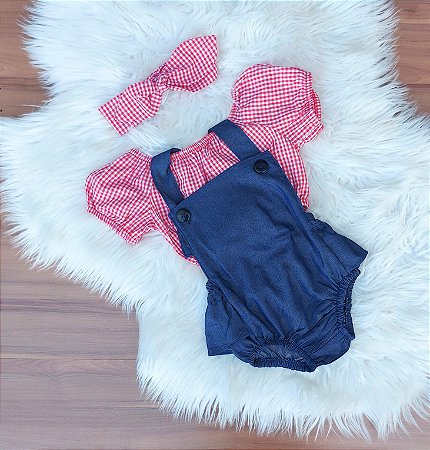 Conjunto Romper Xadrez 3 Pcs Bunda rica