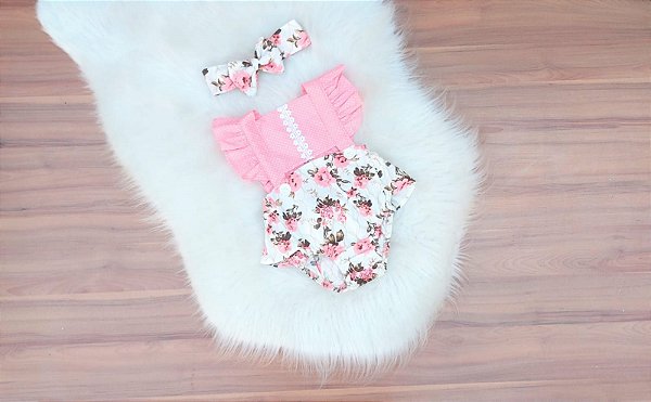 romper Poa Floral Com Tiara