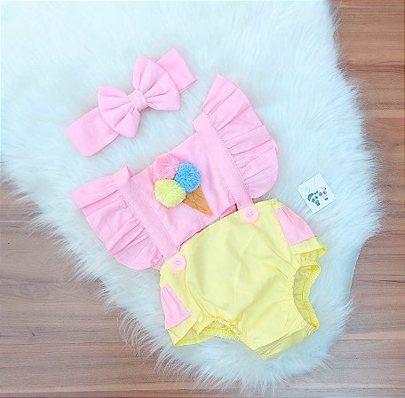 Romper Sorvetinho Com Tiara