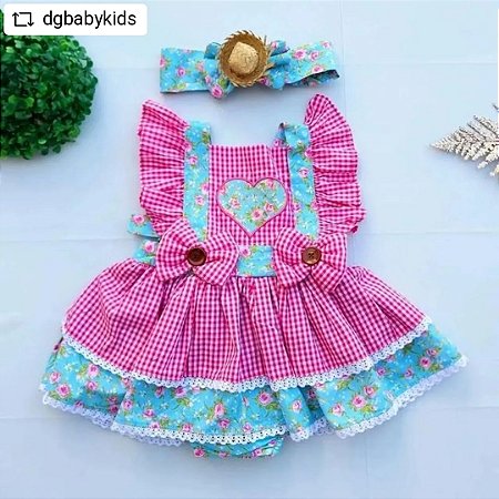 Salopete  Junina  2 Pcs com tiara
