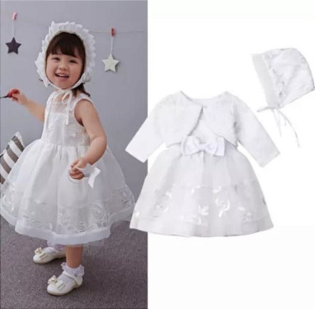 Vestido Batizado Luxo 3 Peças