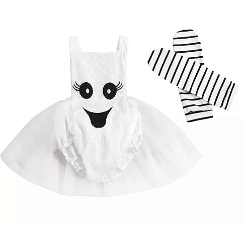 Romper Hallowen Fantasminha Com Meia