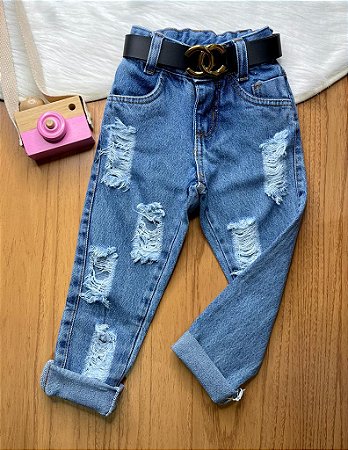 Calça Jeans Destroyed Com CInto