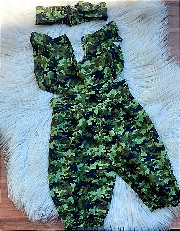 Macacão Camuflado Com Laço
