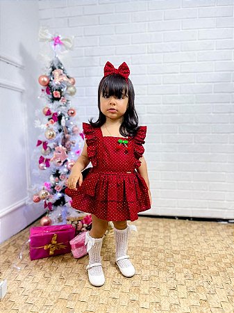 Romper Natal Cerejinha Com Tiara