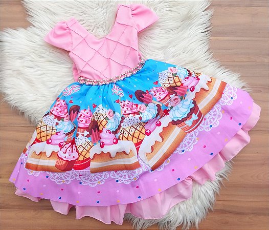 Vestido Cupcake Doces Candy Fabrica De Doces Infantil Luxo - DG Baby Kids -  Artigos e roupas infantis