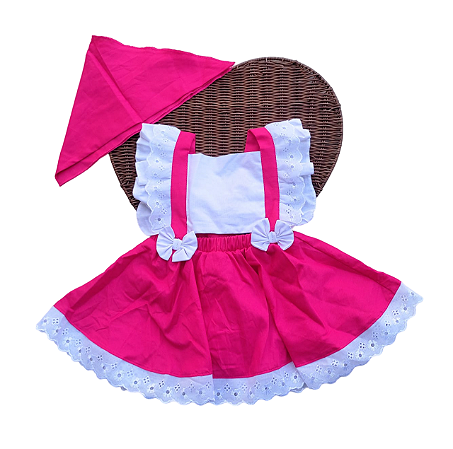 Salopete romper fantasia bebe menina temático masha e o urso com gorro