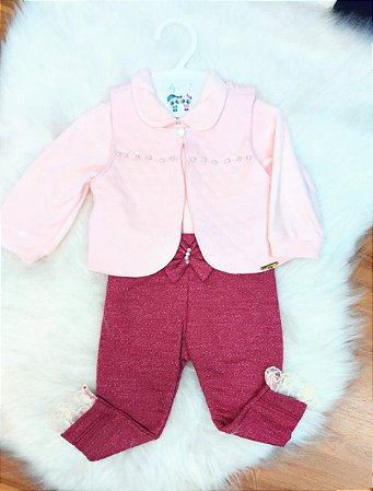 Conjunto Bebe Menina 3 Peças Luxo Pronta Entrega