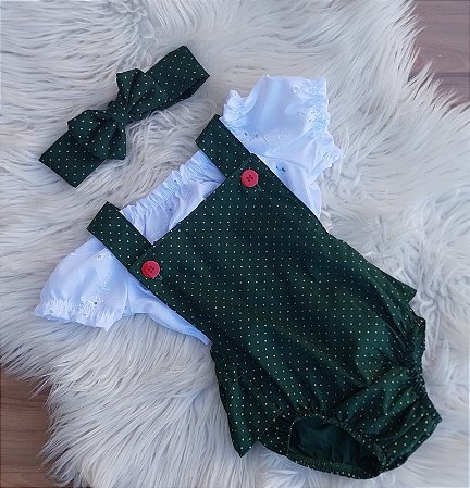 Jardineira Body Romper Beb Tematico Natal Bunda Rica C Tiara