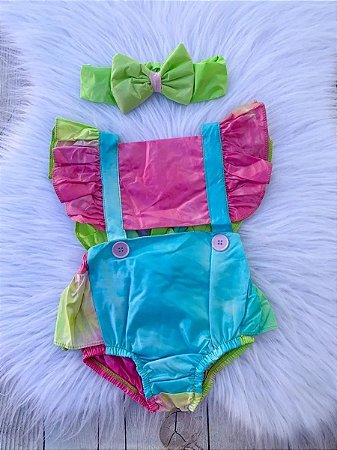Body Romper Jardineira Tye Day Bebe Menina C Tiara Mesversa