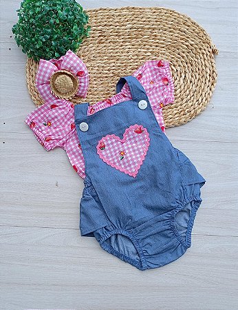 Conjunto Junino 3 Pcs Romper Ciganinha Xadrez E Tiara