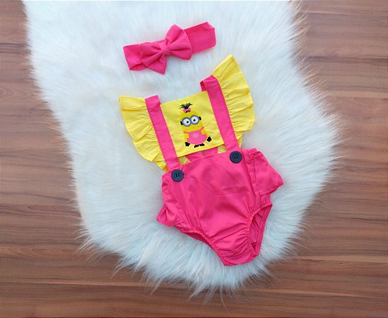 Romper  Minnions Menina Com Tiara