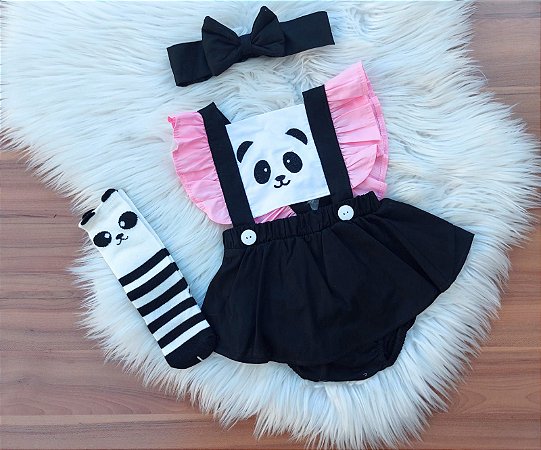 Jardineira Romper Bebe Boneca Metoo Panda C Tiara Temático(nao acompanha meia)