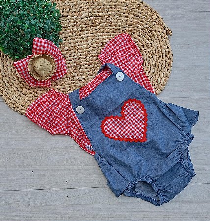 Conjunto Junino  3 Pecas Xadrez Bordado