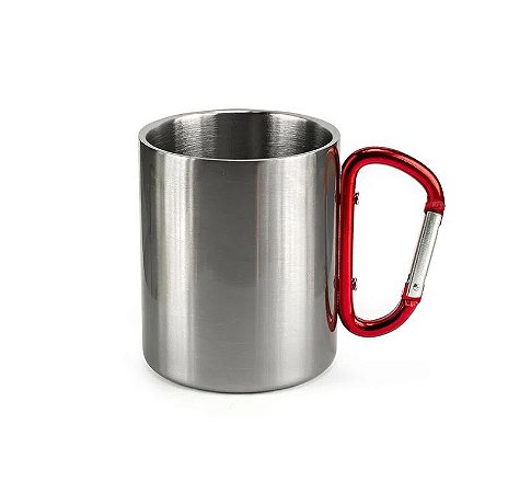 Caneca Inox com alça mosquetão vermelho