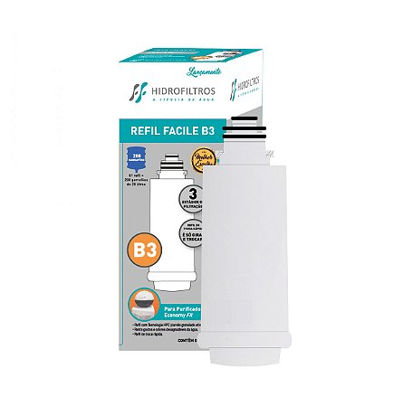 Refil B3 para Purificador de Água Hidro Filtros Economy Fit