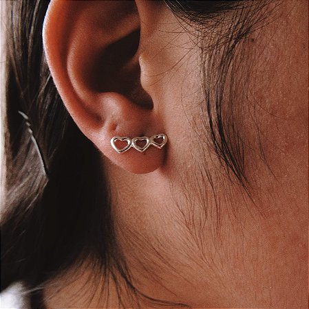 Brinco Ear Cuff 3 Corações