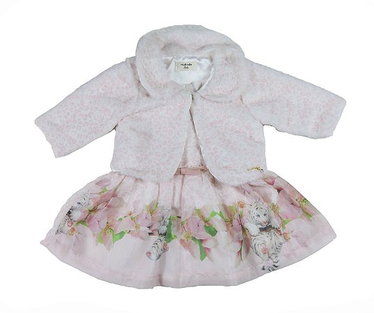 Vestido Bebe Festa C Bolero Pelo Matinee Rosa Branco Bambole Brecho E Loja Infantil