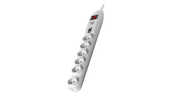 FILTRO LINHA 6 TOMADAS E 2 ENTRADAS USB MULTI