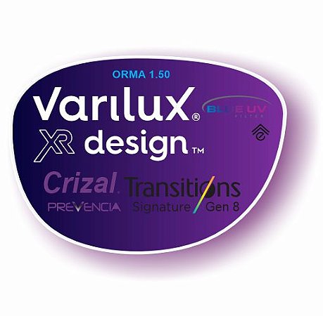 Varilux XR Design Orma Transitions Cinza Blue Uv Crizal Prevencia