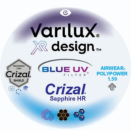 Varilux XR Design Airwear Polypower Blue Uv Crizal Sapphire HR