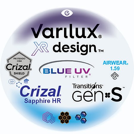 Varilux XR Design Airwear Polypower Blue Uv Crizal Sapphire HR Transitions