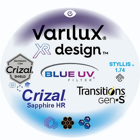 Varilux XR Design Stylis 1.74 Blue Uv Crizal Sapphire HR Transitions