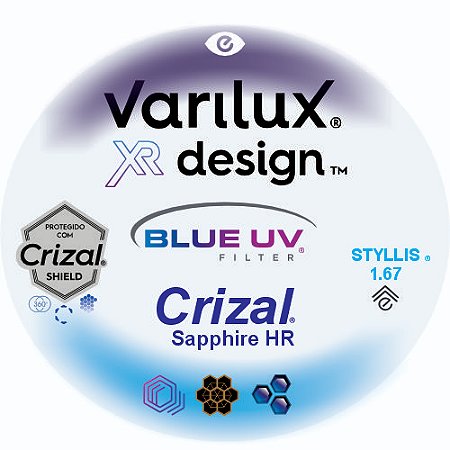 Varilux XR Design Airwear Blue Uv Crizal Sapphire HR (Promo Meu 1° Varilux) 50% OFF