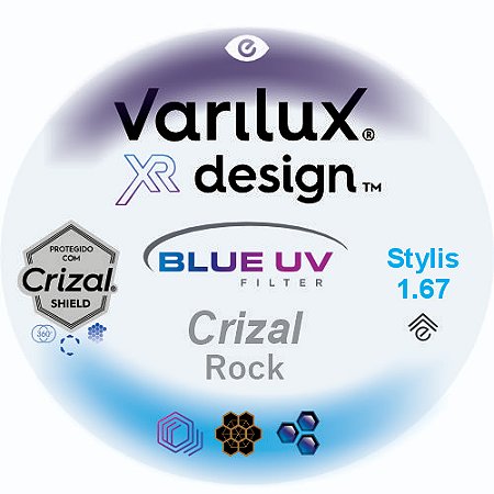 Varilux XR Design Stylis 1.67 Blue Uv Crizal Rock
